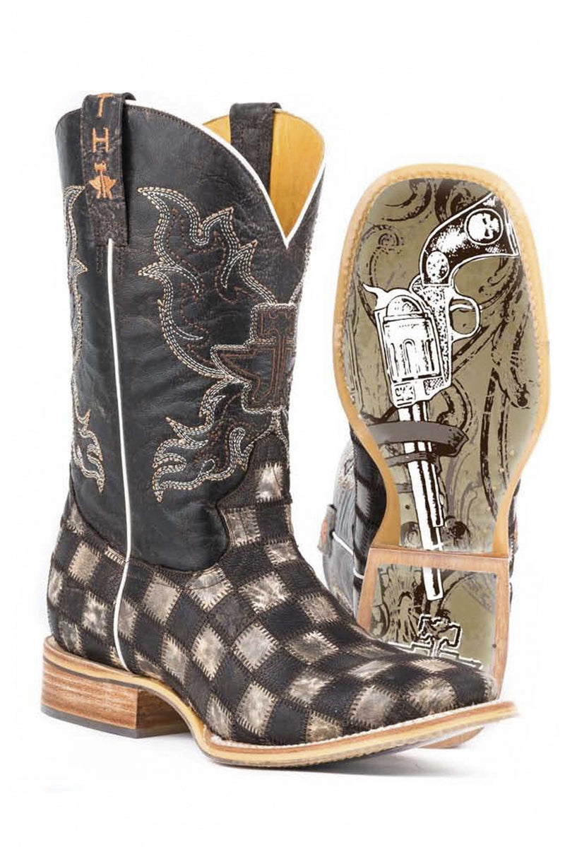 Tin Haul Mens Gunmetal Check Square Toe Boots