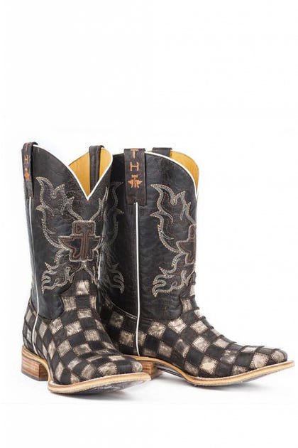 Tin Haul Mens Gunmetal Check Square Toe Boots