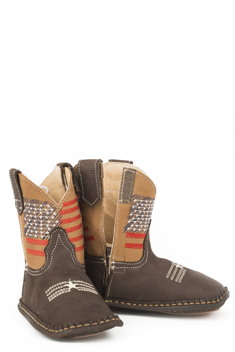 Roper Cowbaby American Flag SqToe Brown Boots