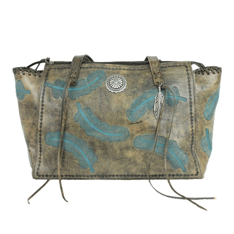American West Sacred Bird Zip Top Tote With Secret Compartment