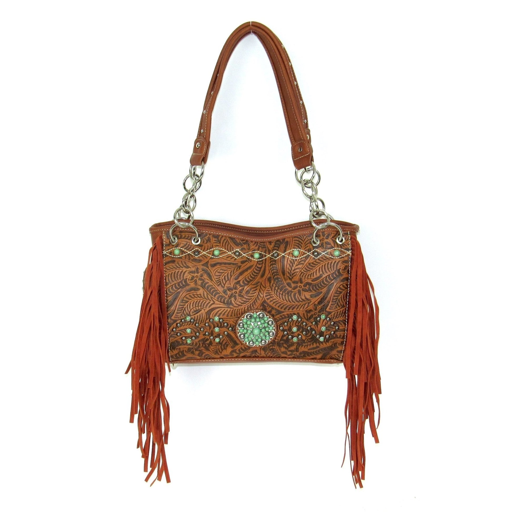 Savana Fringe Bag with Turquoise Stone Accents