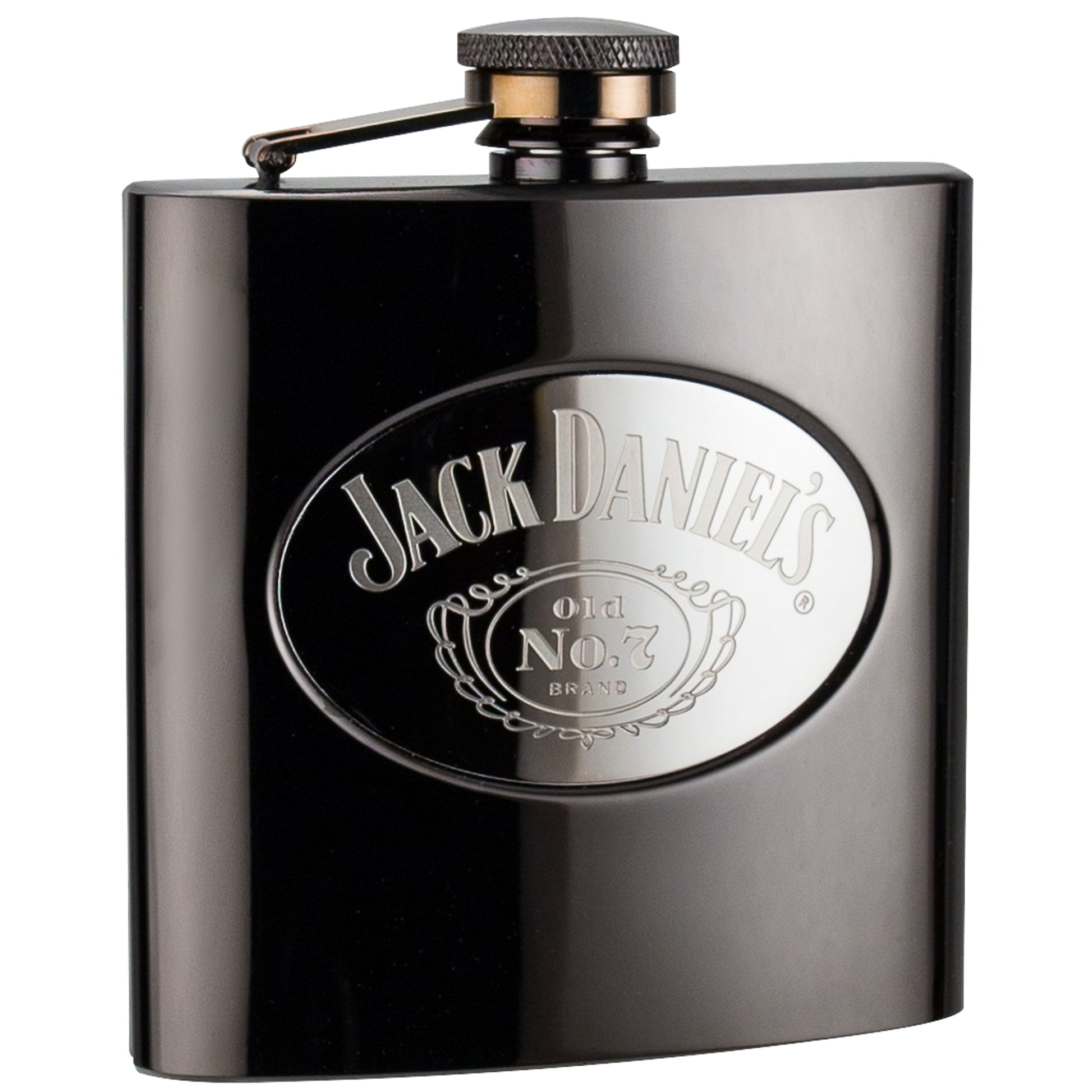 Jack Daniel's Logo Engraved Gunmetal Flask 4 1/4
