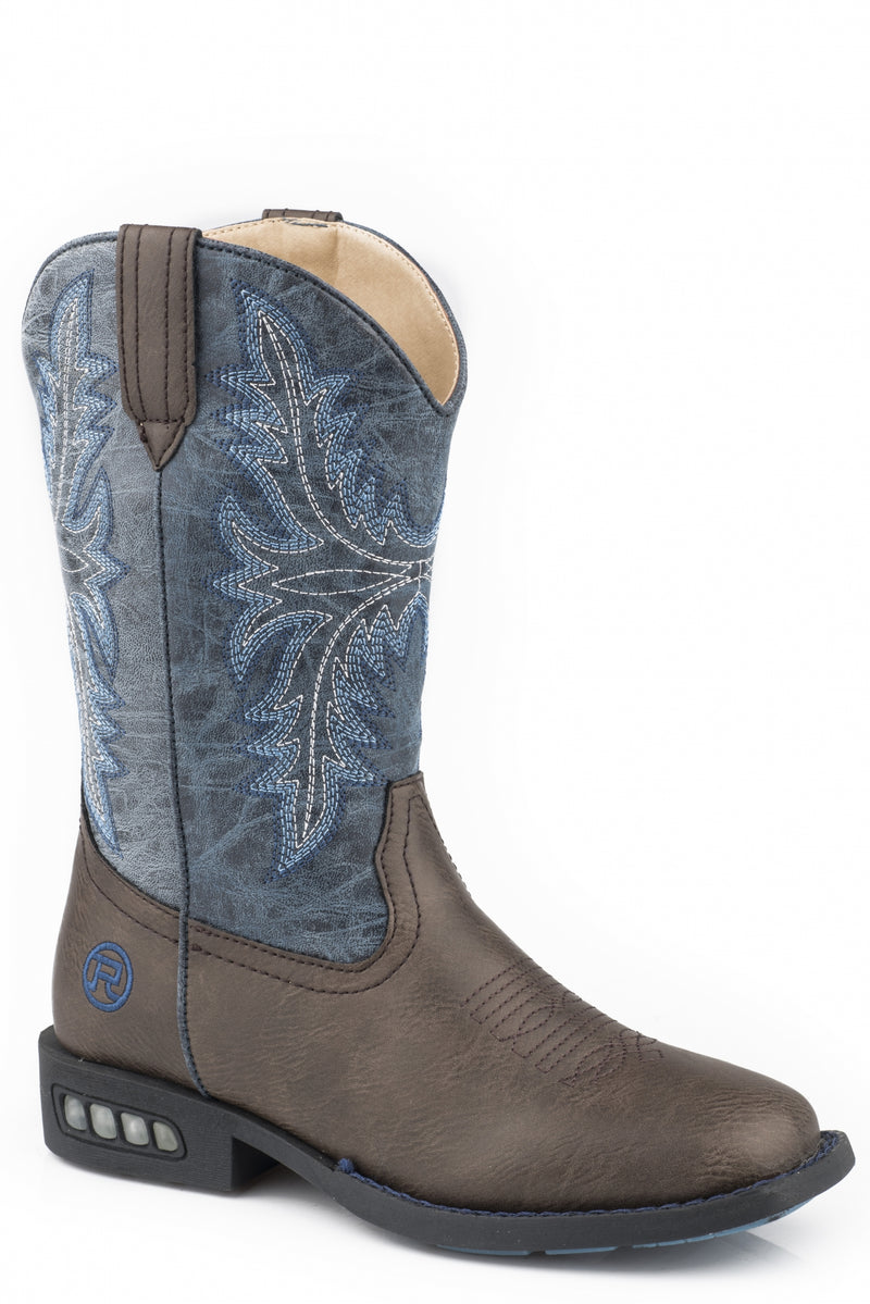 Roper Kids Brown/Blue Light Up Western Boots