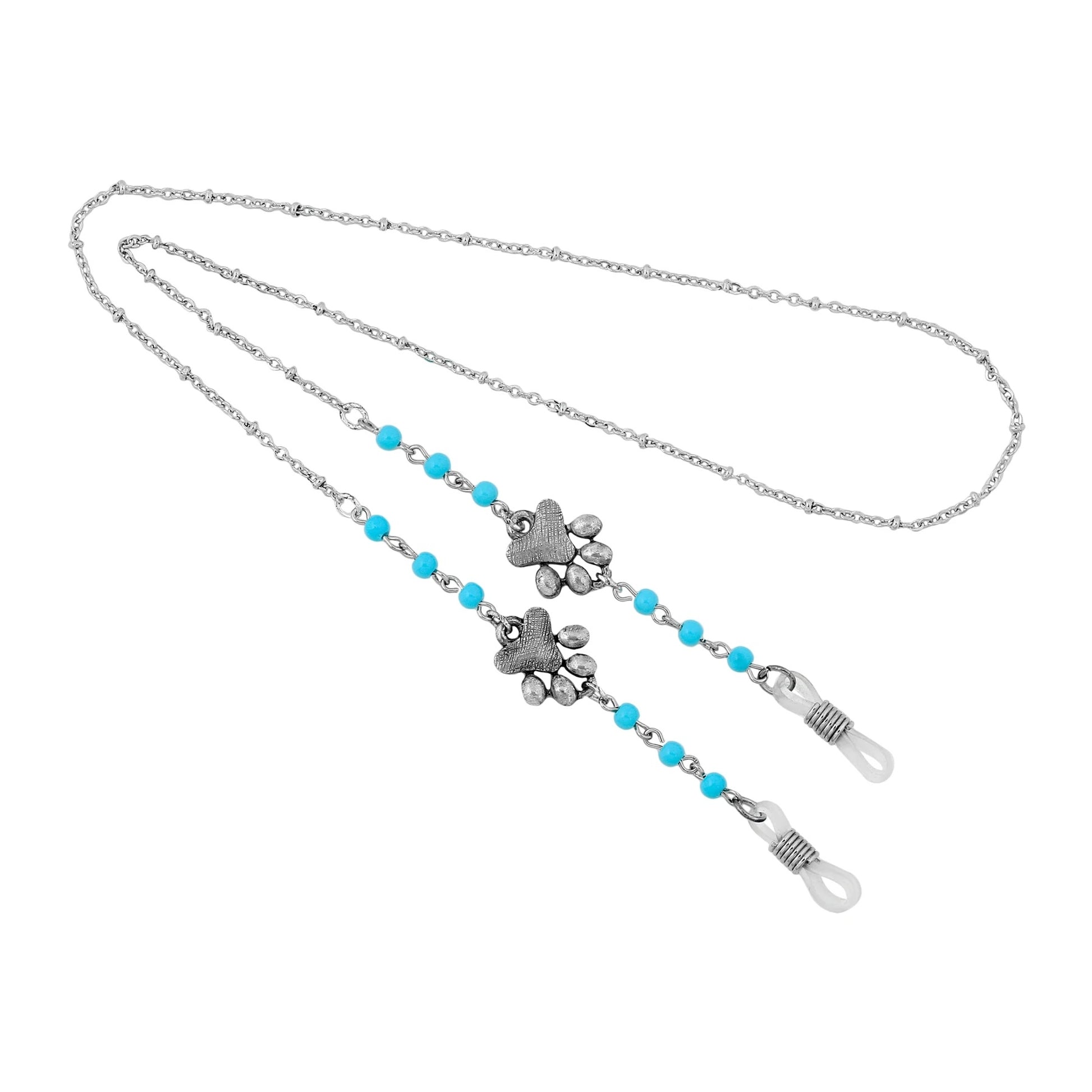 1928 Jewelry Dog Paw Turquoise Bead Eye Glass Holder Chain
