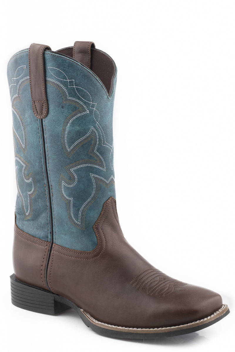 Roper Kids Brown Tumbled Leather Vamp/Teal Green Shaft Boots