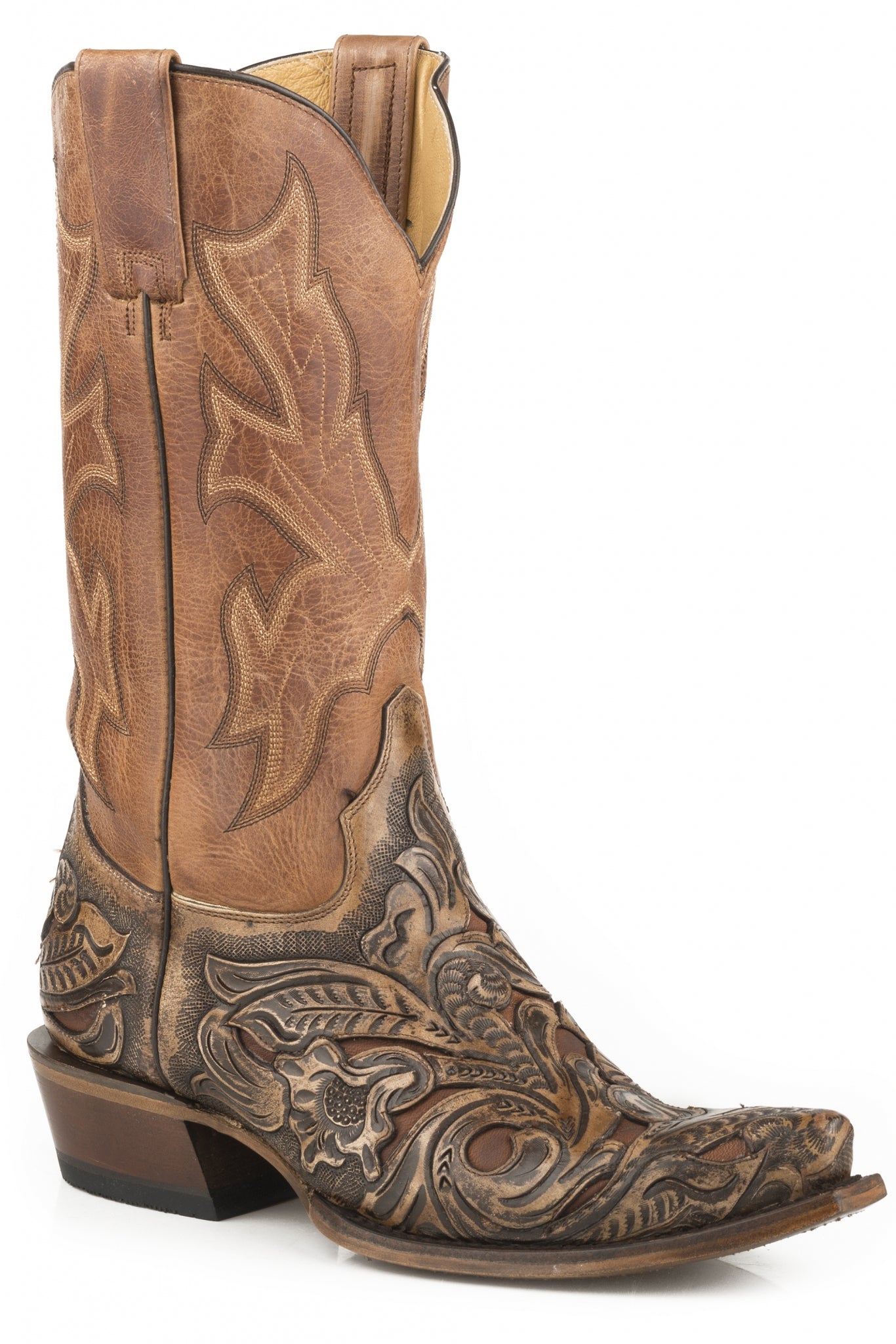 Stetson Mens Handtooled Wicks Snip Cowboy Boots