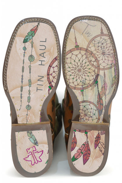 Tin Haul Ladies Square Toe Boots - Southwest Dreamer with Dream Catcher Sole