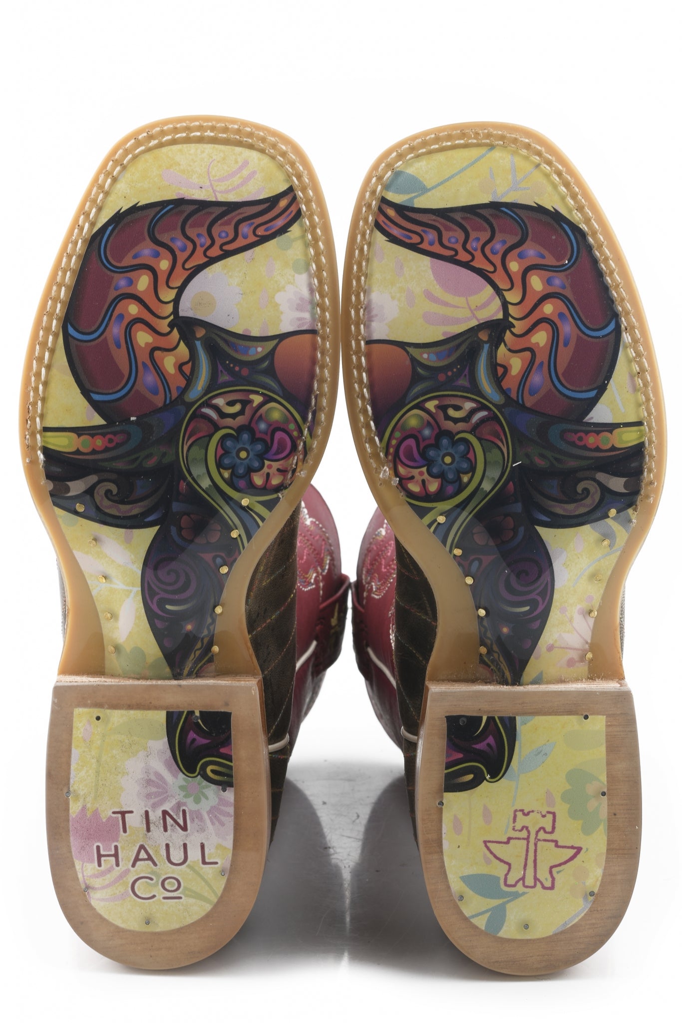 Tin Haul Ladies Square Toe Boots - Super Nova Star with Bull Doodles Sole
