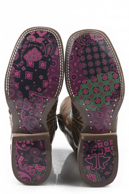 Tin Haul Ladies Square Toe Boots - Paisley Queen with Bandana Patchwork Sole