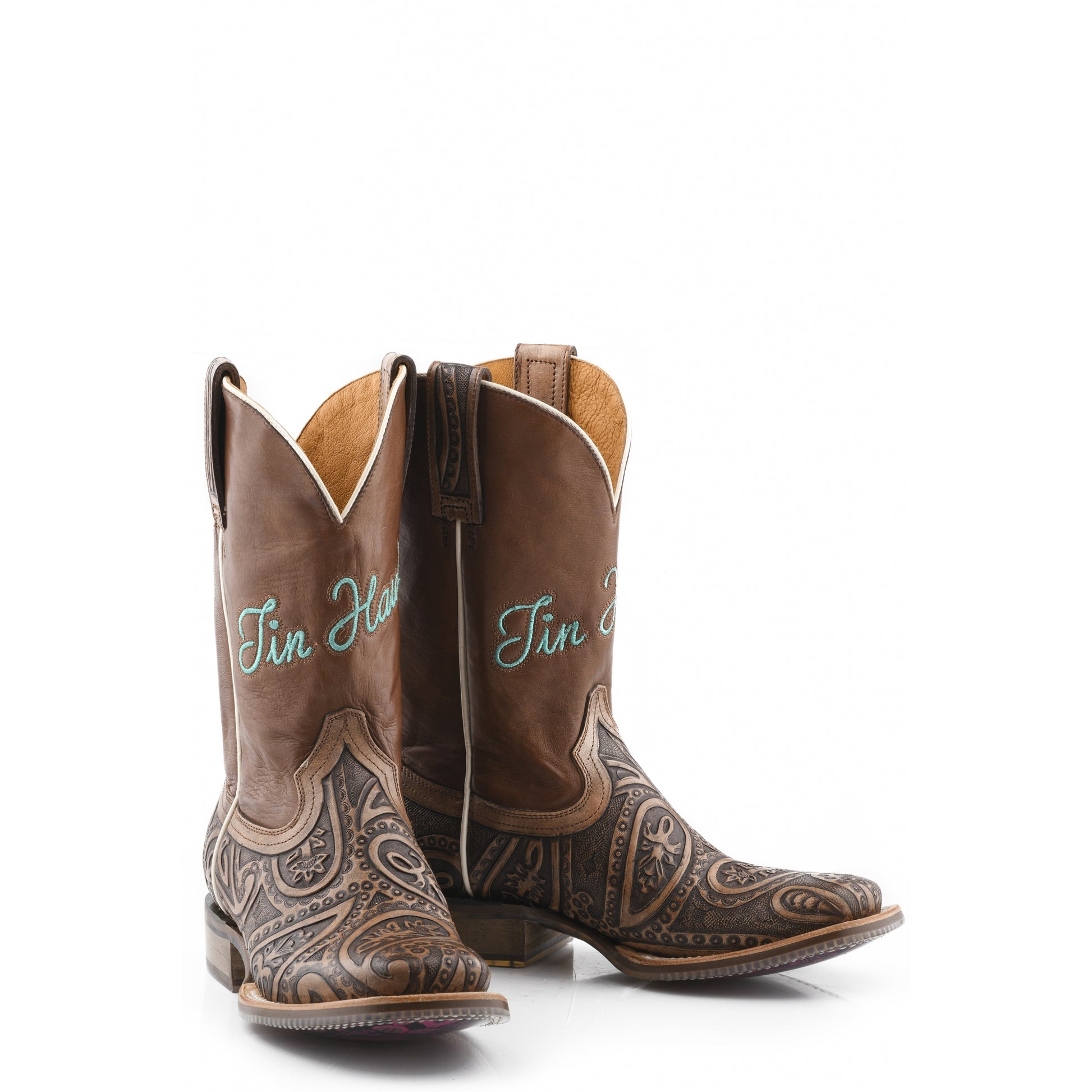 Tin Haul Ladies Square Toe Boots - Paisley Queen with Bandana Patchwork Sole