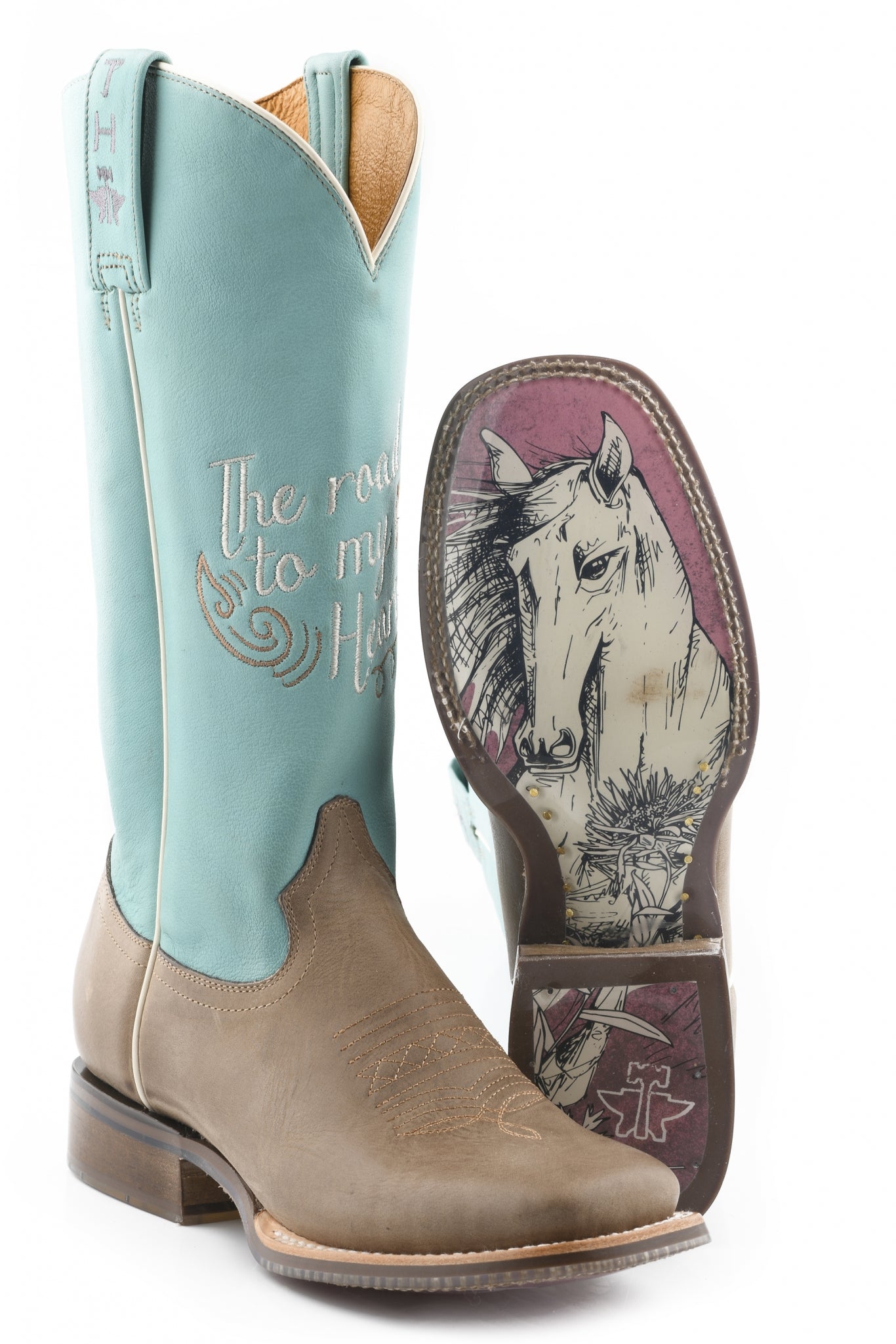 Tin Haul Ladies Square Toe Boots - A Cowgirls Motto with Born To Be Free Sole