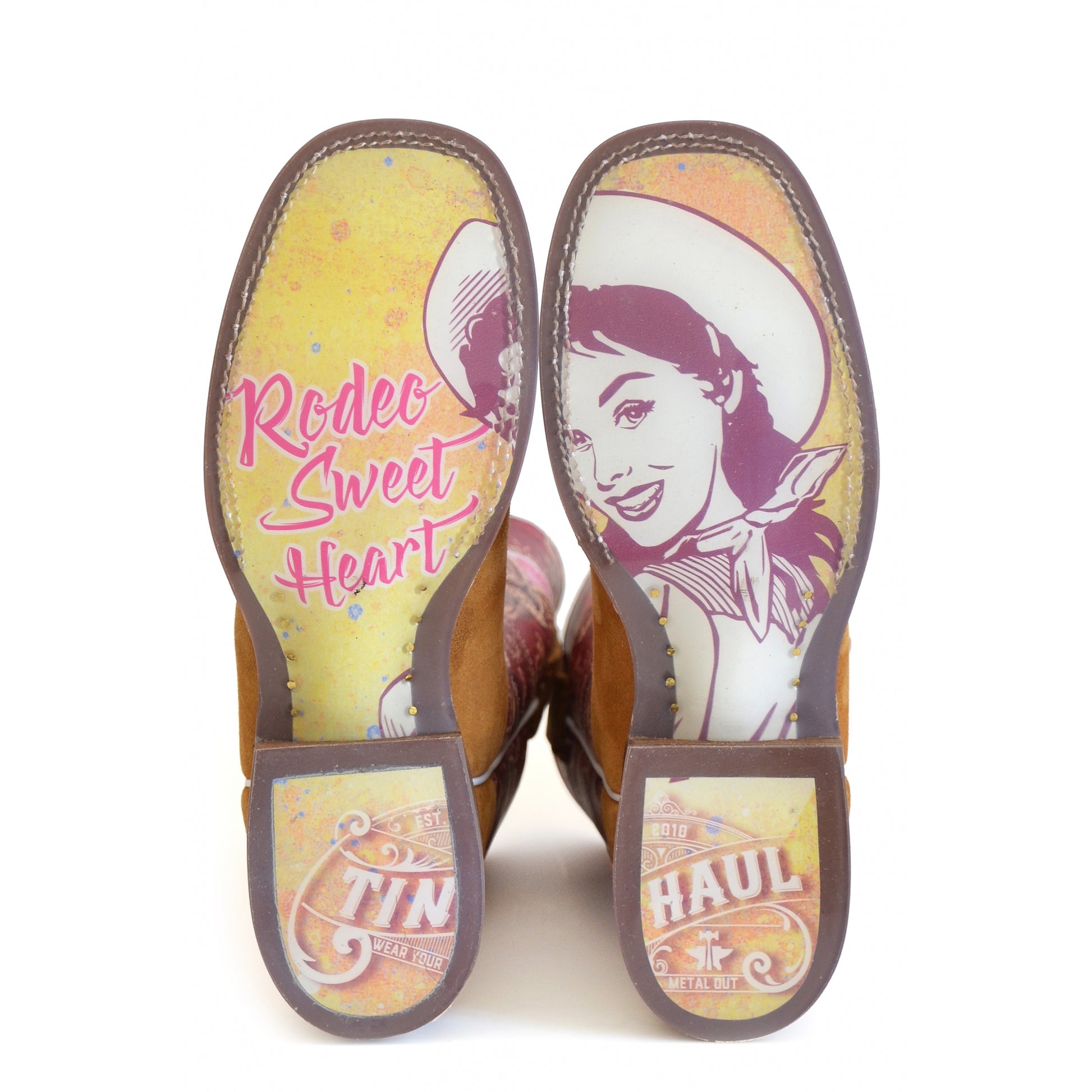 Tin Haul Ladies Square Toe Boots - Rodeo Sweetheart with Retro Cowgirl Sole