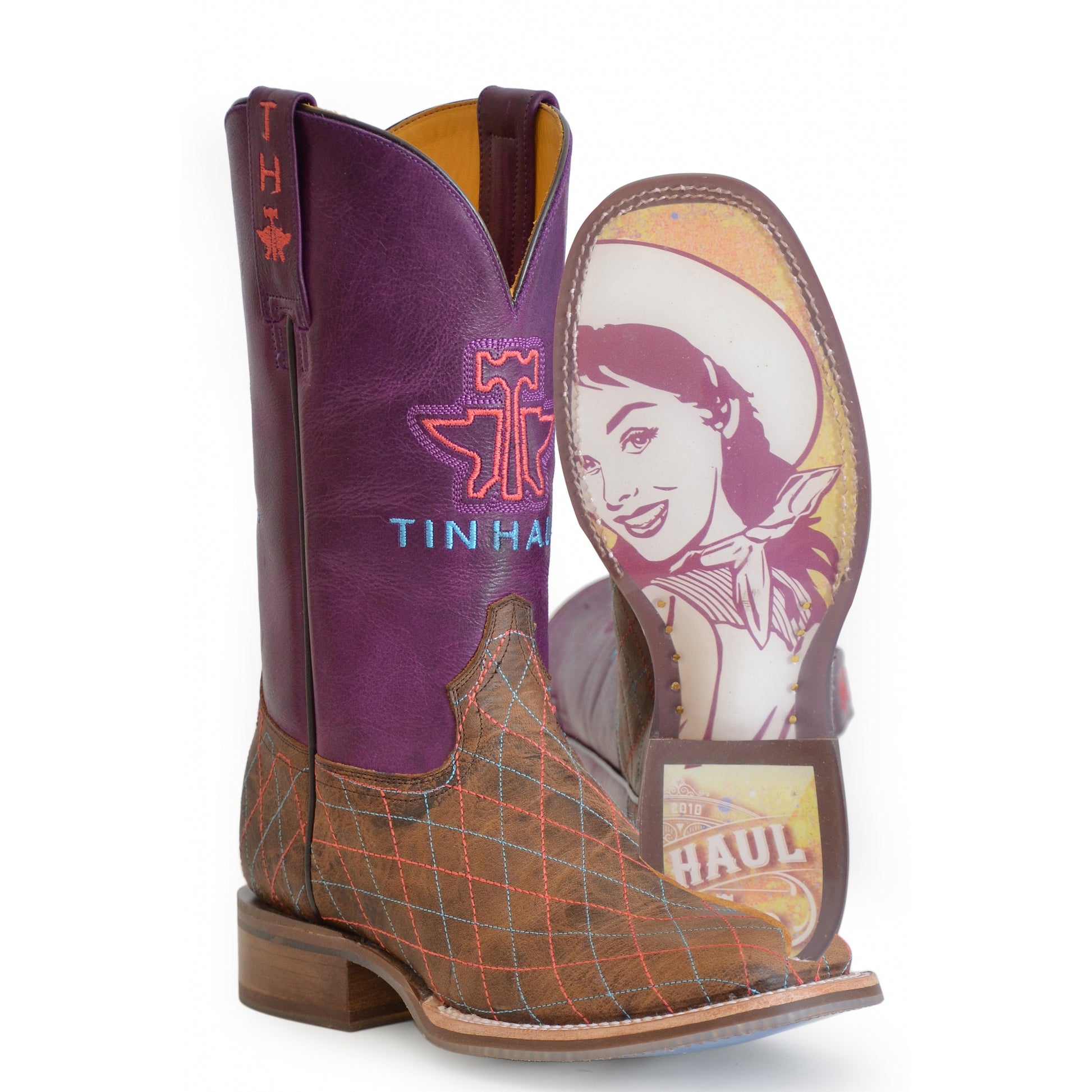 Tin Haul Ladies Square Toe Boots - Rodeo Sweetheart with Retro Cowgirl Sole
