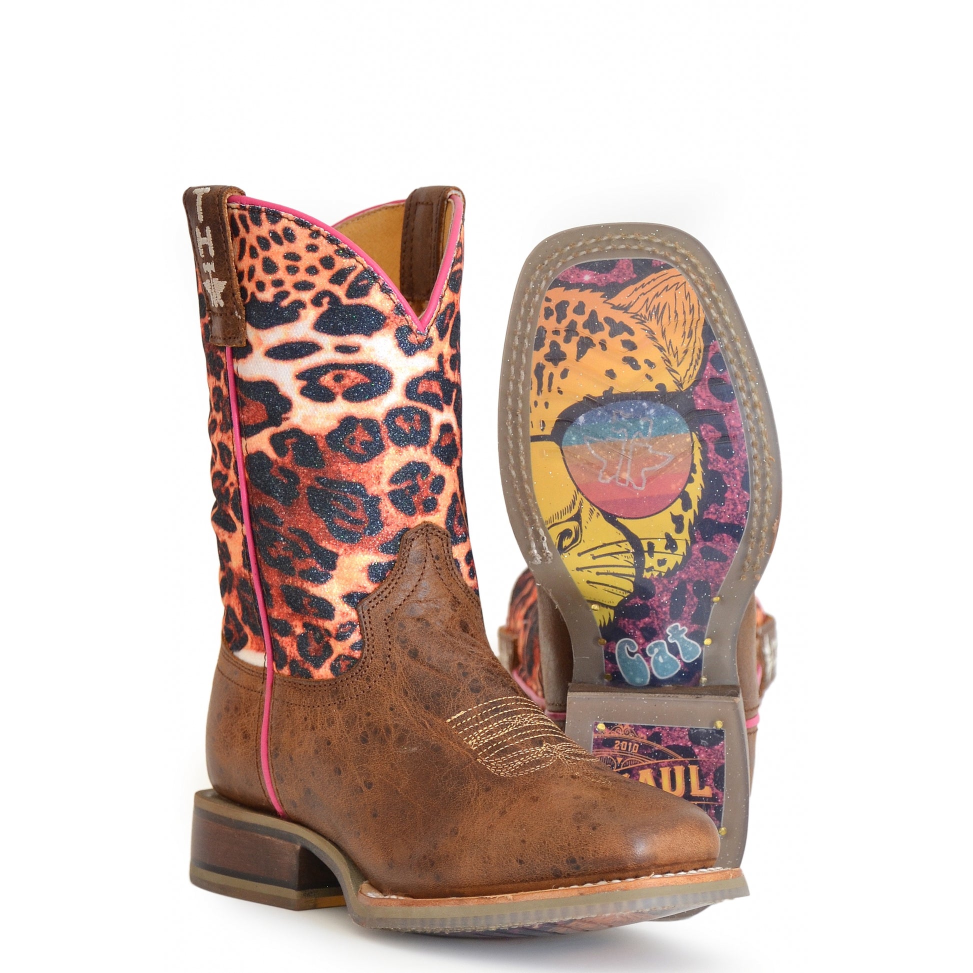 Tin Haul Big Kids Boots - Cheetah Sparkles with Cheetah Sole