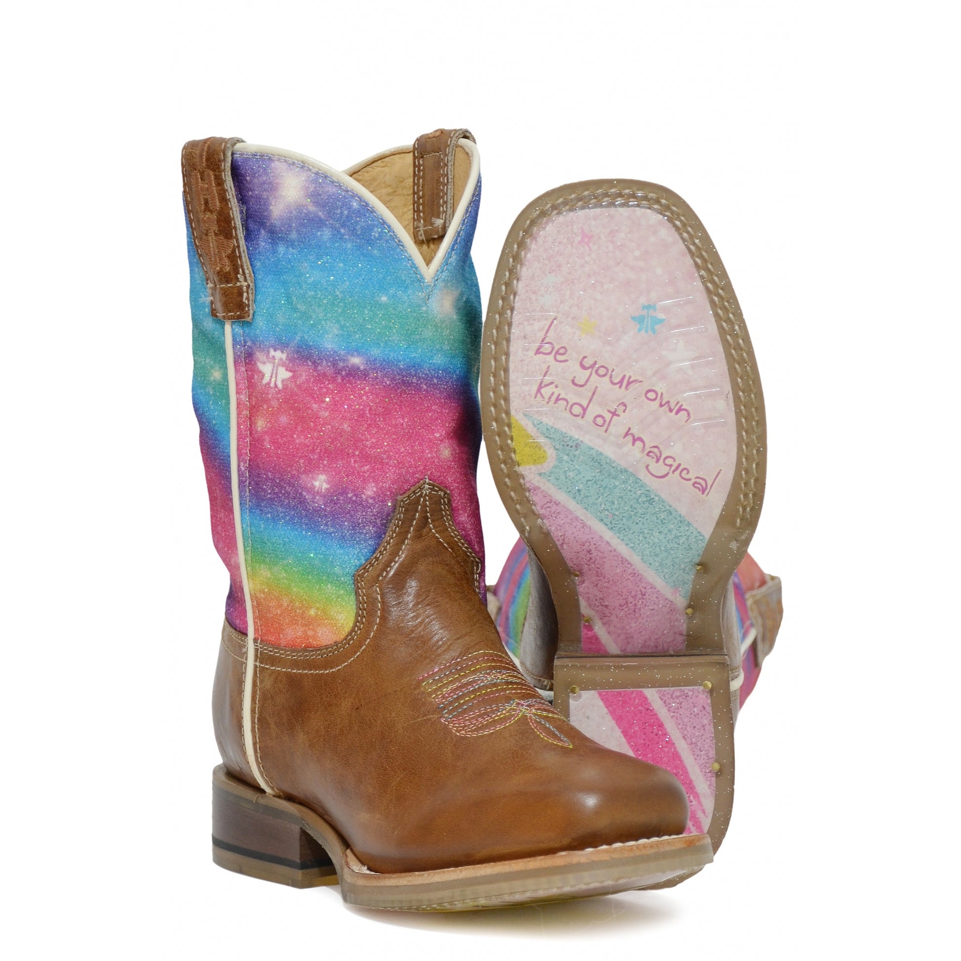 Tin Haul Big Kids Boots - Rainbow Sparkles with Be Your Own Kind of Magical Sole