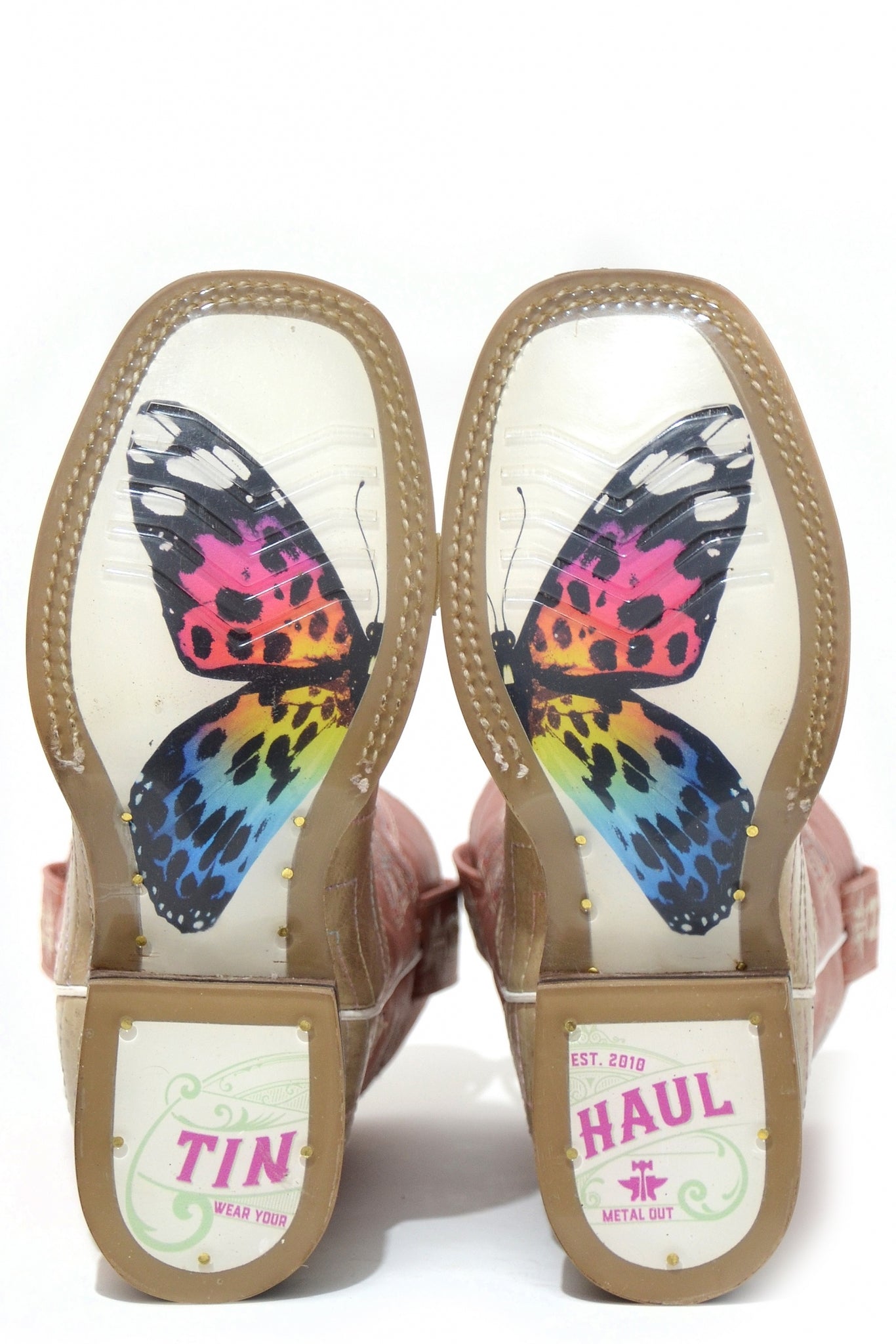 Tin Haul Big Kids Boots - Rainbow Star with Butterfly Sole