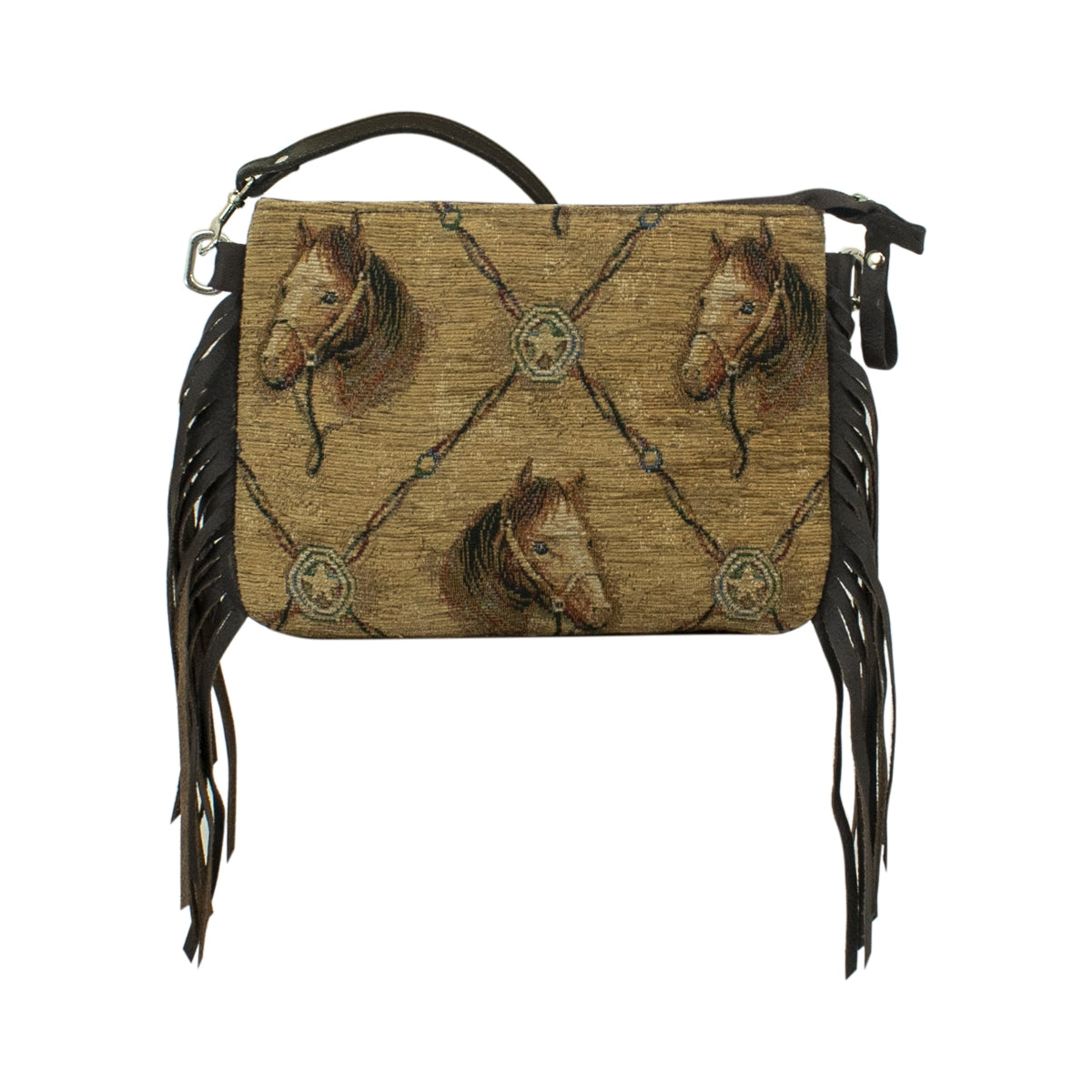 American West Tapestry Zip Top Crossbody with Fringe