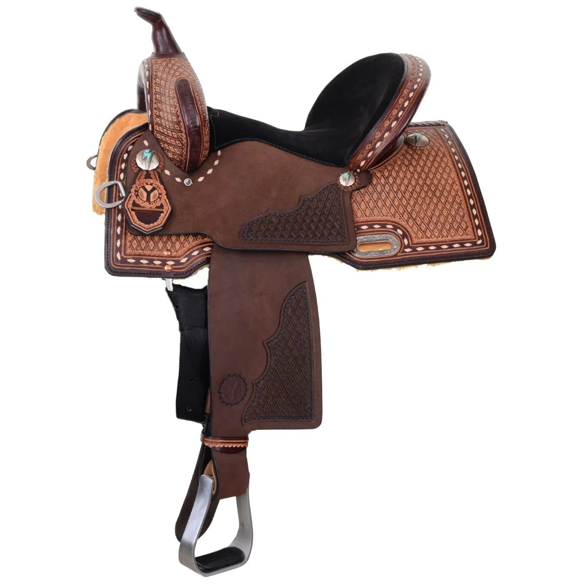 Circle Y Montana Barrel Saddle with 3/4 Sparkling Diamond Tooling