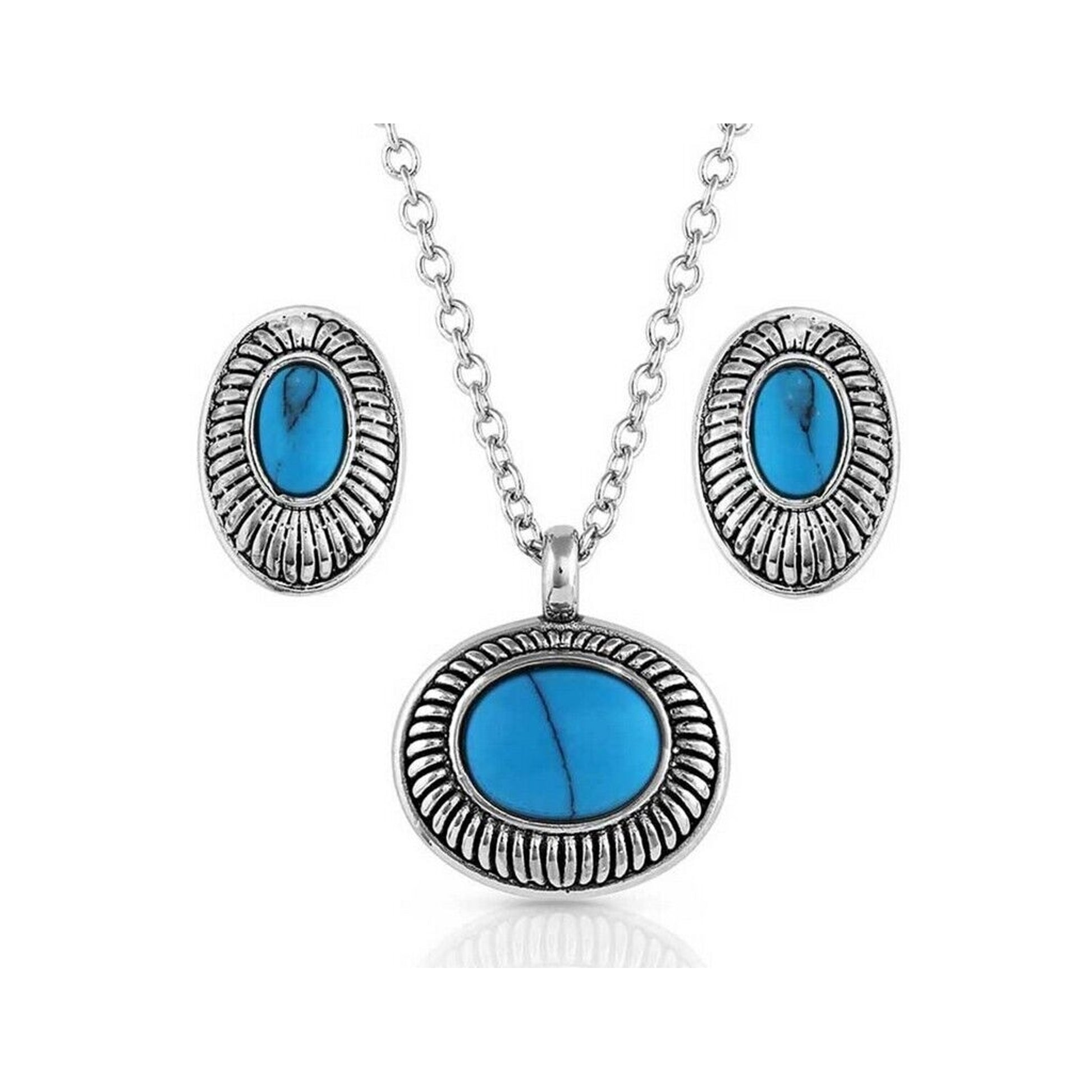 Montana Silversmiths Turq Cameo Jewelry Set 19In