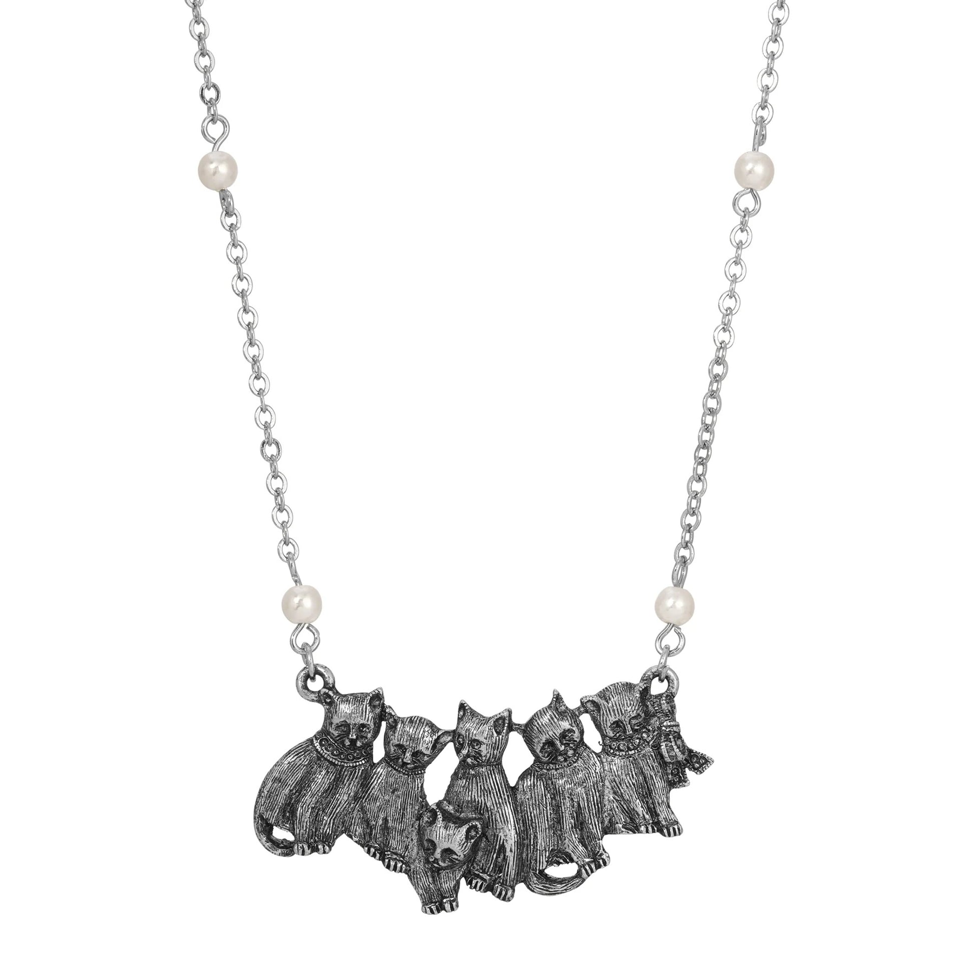 1928 Jewelry Faux Pearl Clowder Pendant Necklace