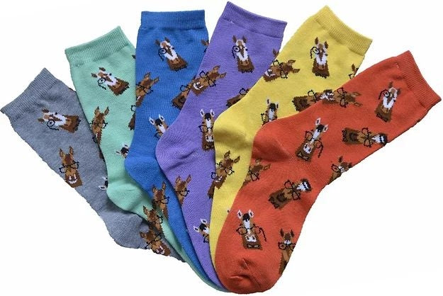 AWST Int'l Ladies'"Lila" Horse with Spectacles Crew Socks - 6 Pack