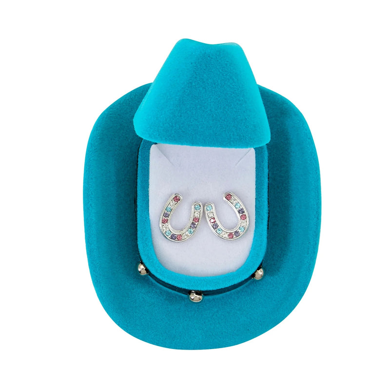 AWST Int'l Horseshoes Earrings with Cowboy Hat Box