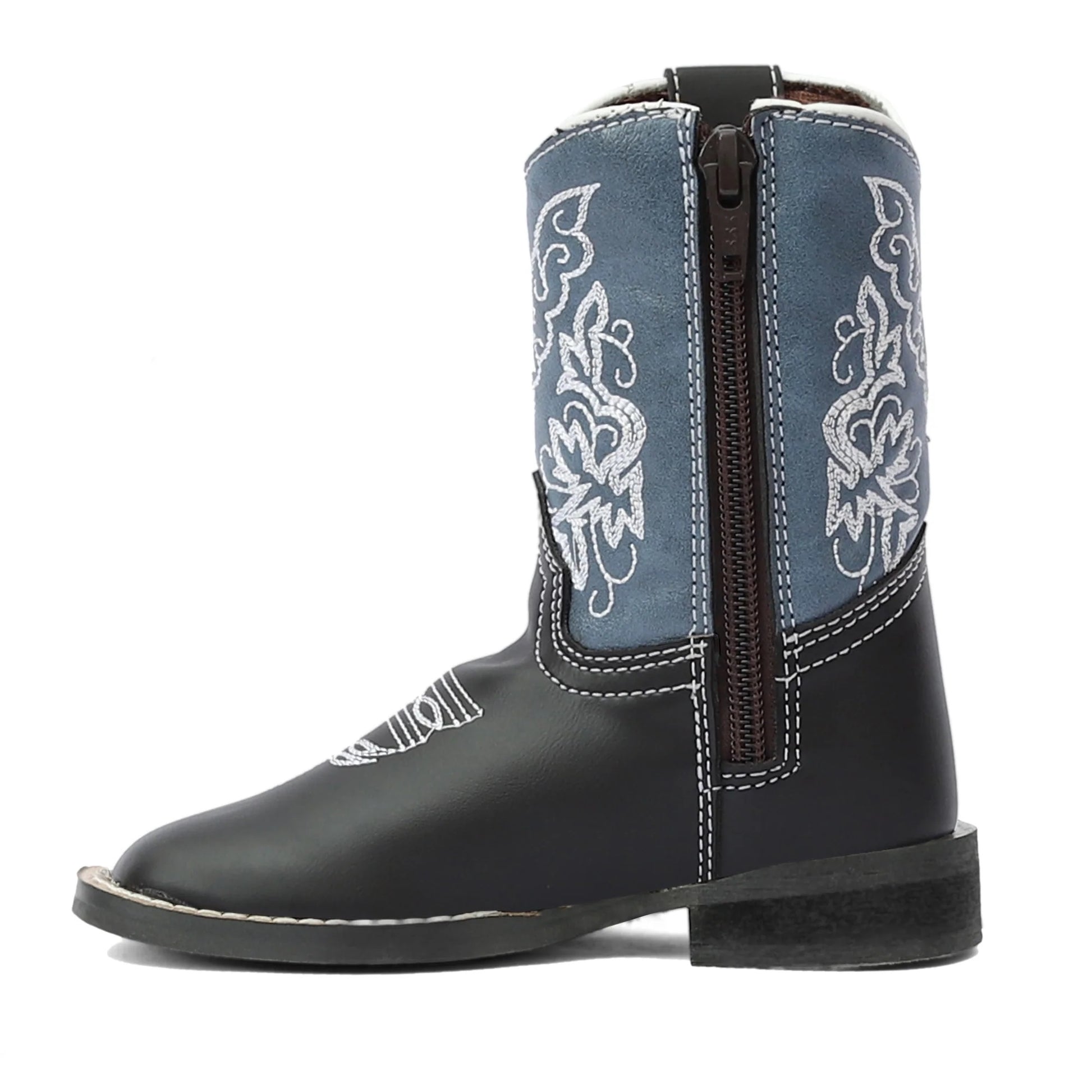 TuffRider Toddler's Yellowstone Rounded Toe Western Boot- Mocha with Blue- 4T