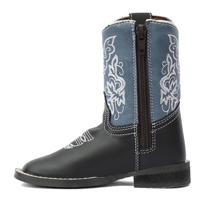 TuffRider Toddler's Yellowstone Rounded Toe Western Boot- Mocha with Blue- 4T