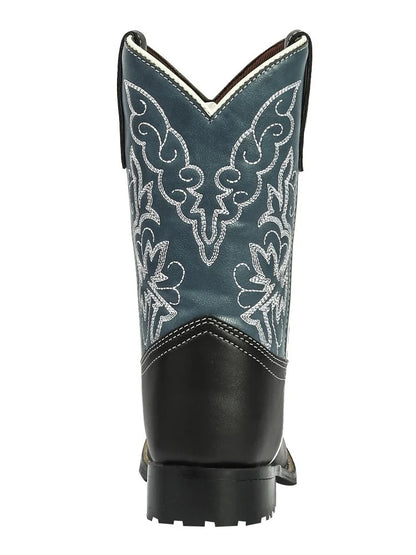 TuffRider Children's Yellowstone Rounded Toe Western Boot- Mocha with Blue- 10C