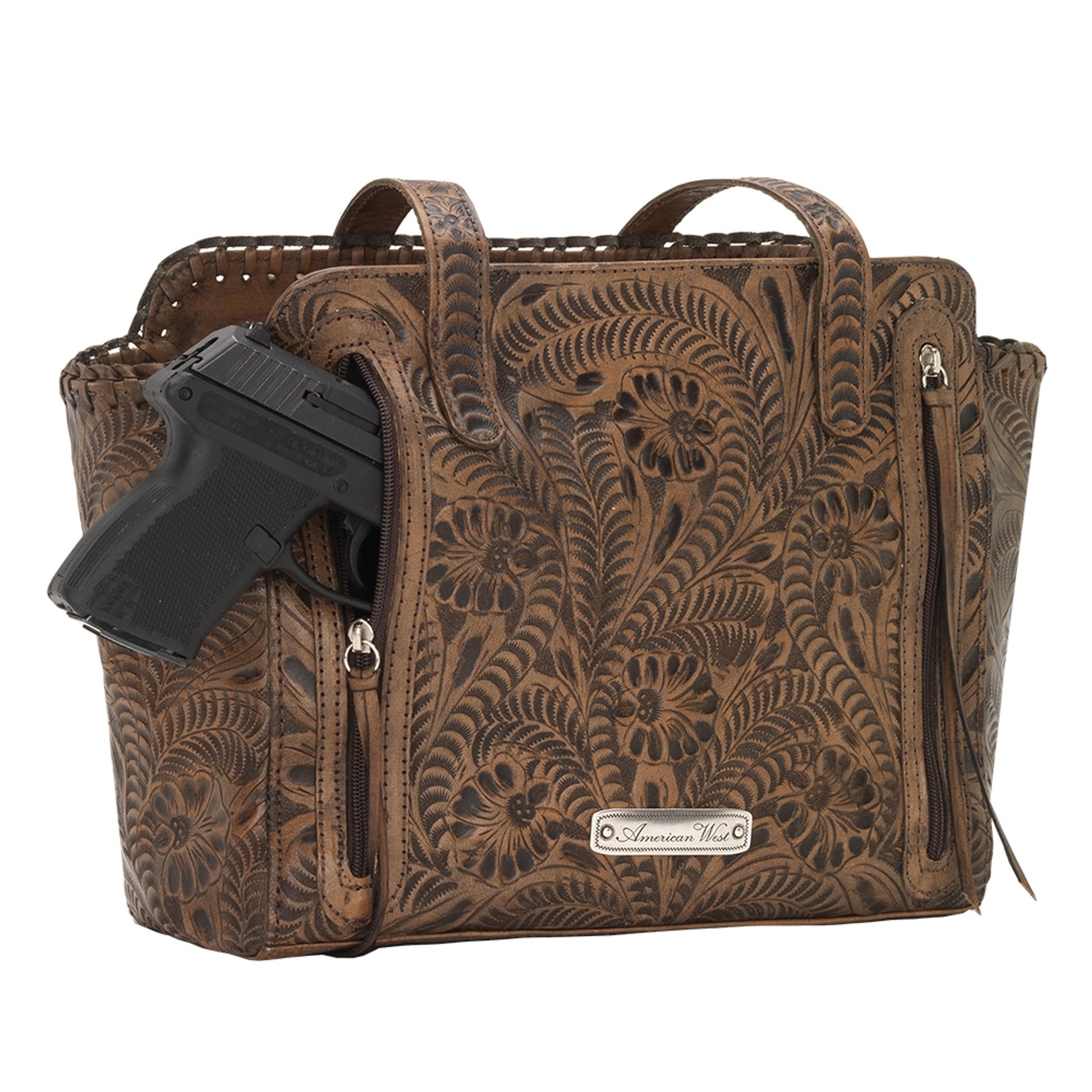 American West Annie's Secret Collection Zip Top Tote with Conceal Carry Pocket on Back