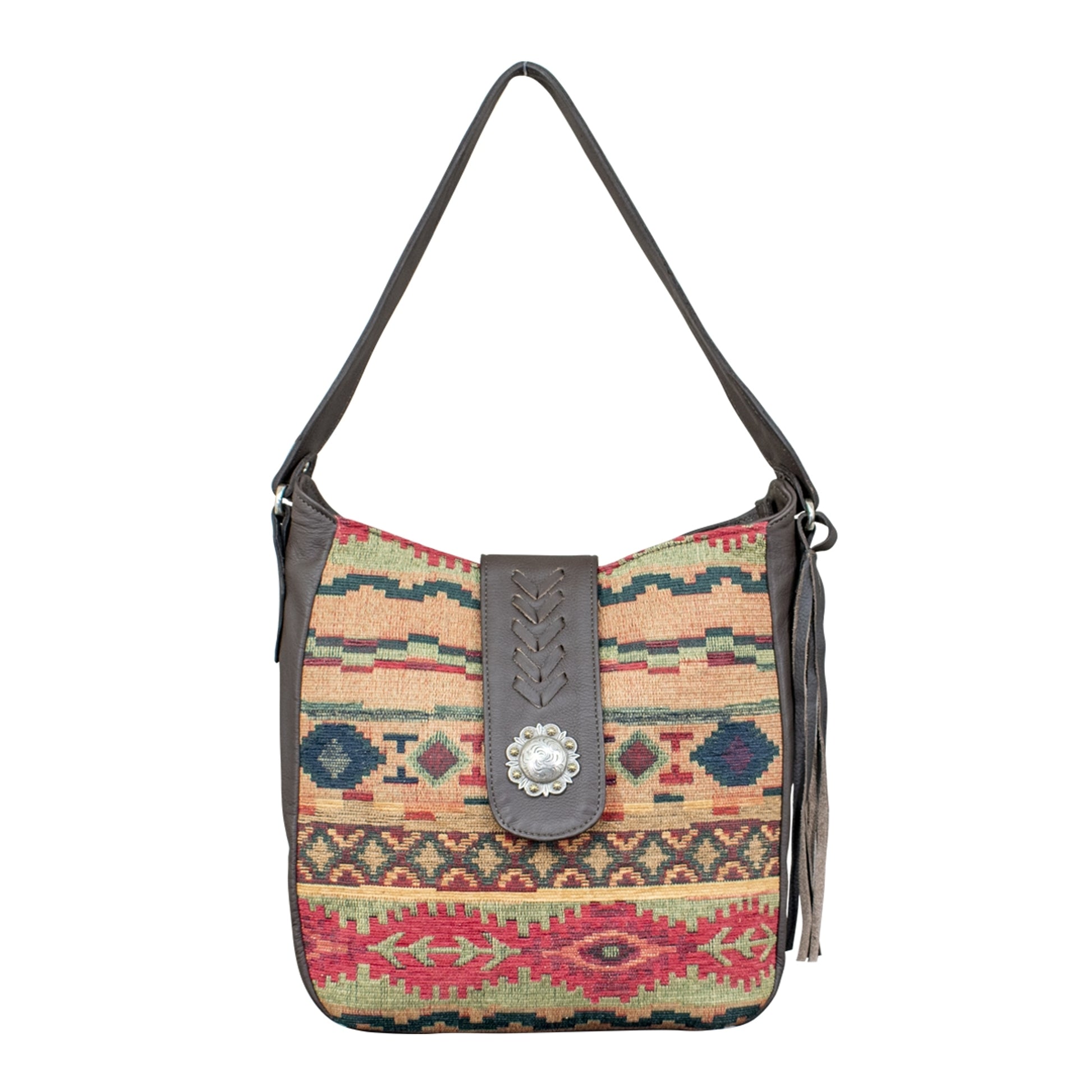 American West Santa Fe Woven Tapestry Soft Zip-Top Shoulder Hobo with Conceal Carry Pocket