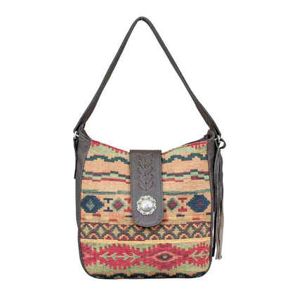 American West Santa Fe Woven Tapestry Soft Zip-Top Shoulder Hobo with Conceal Carry Pocket
