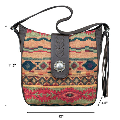 American West Santa Fe Woven Tapestry Soft Zip-Top Shoulder Hobo with Conceal Carry Pocket