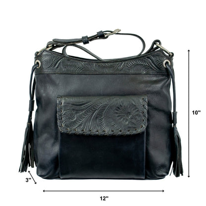 American West Waxed Leather Zip Top Shoulder Bag