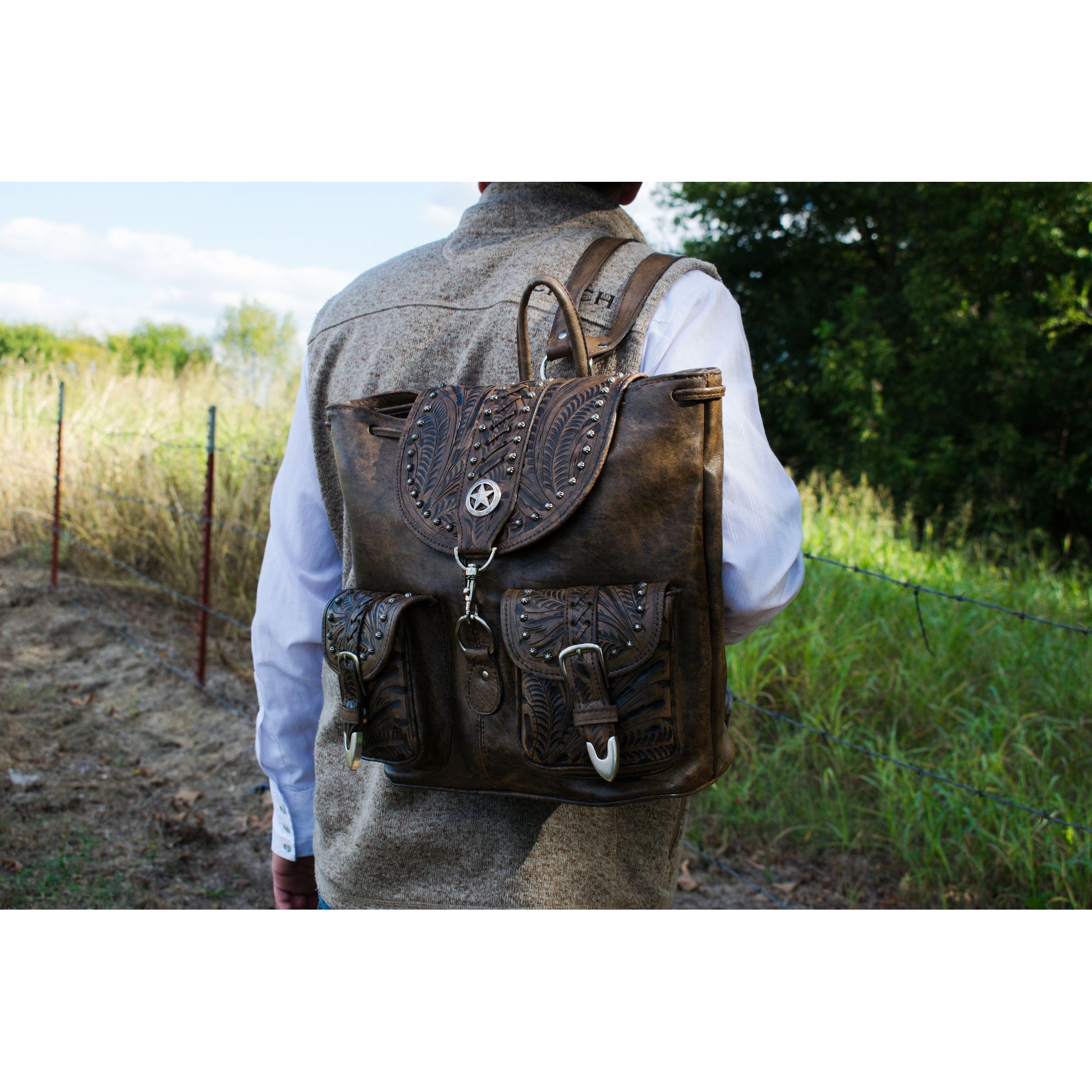 American West Classic Travel Large Drawstring Backpack with Front Pocket