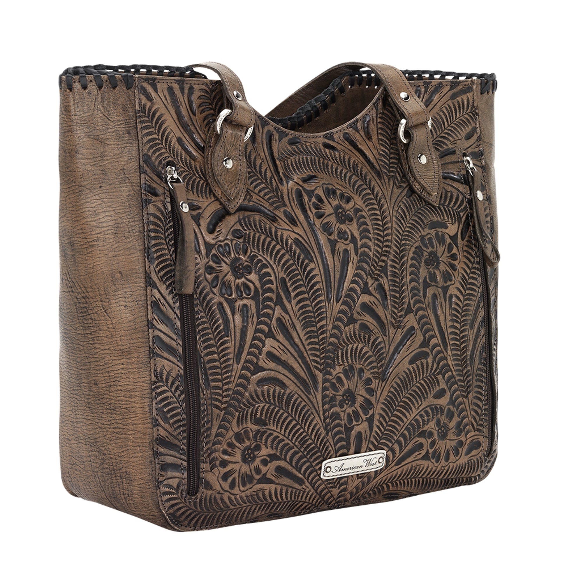 American West Annie's Secret Collection Large Zip Top Tote with Conceal Carry Pocket on Back