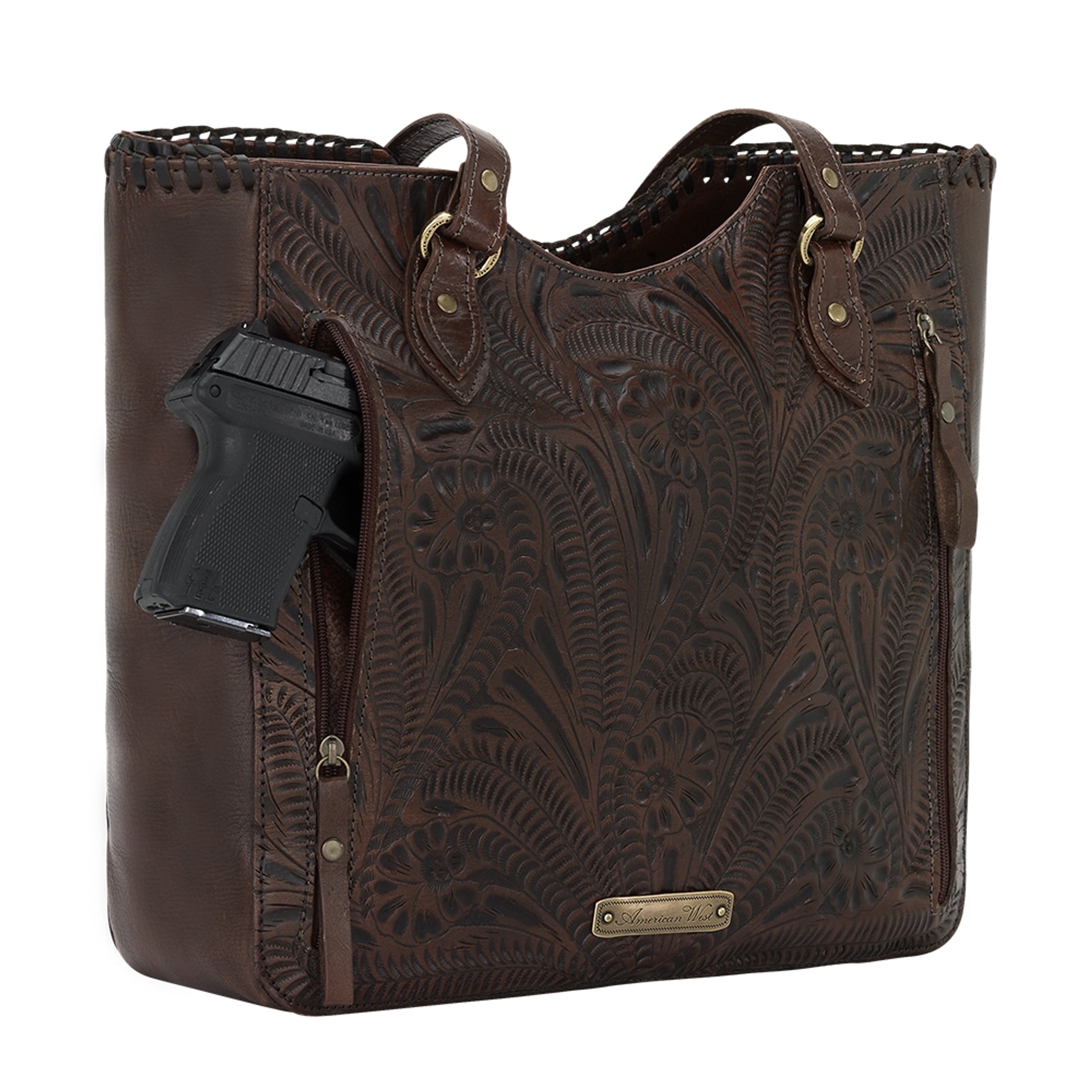 American West Annie's Secret Collection Large Zip Top Tote with Conceal Carry Pocket on Back