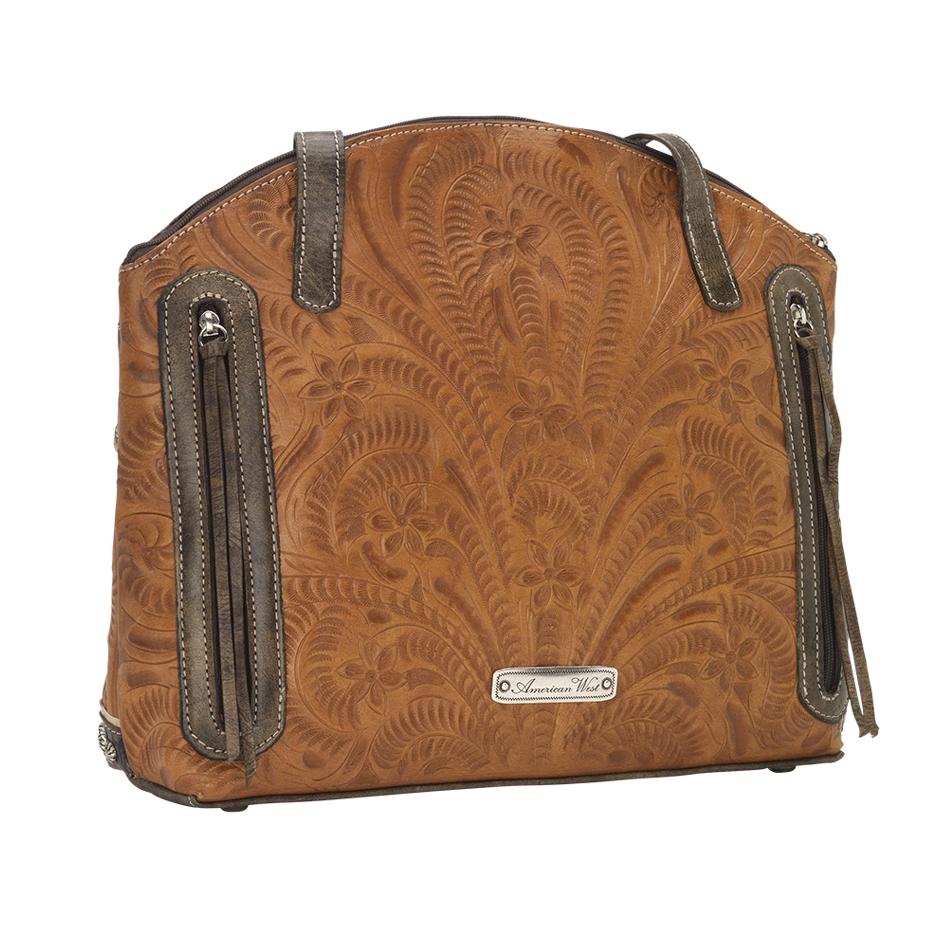 American West Annie's Secret Collection Zip Top Half Moon Tote with Conceal Carry Pocket on Back