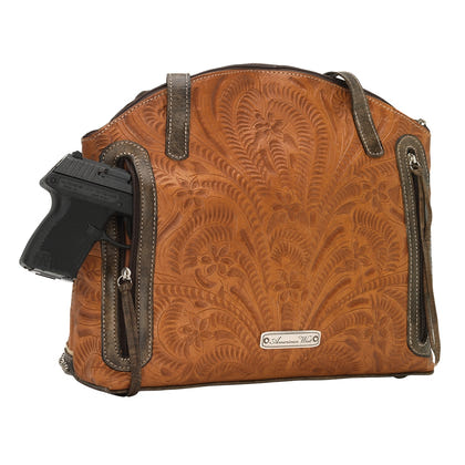 American West Annie's Secret Collection Zip Top Half Moon Tote with Conceal Carry Pocket on Back