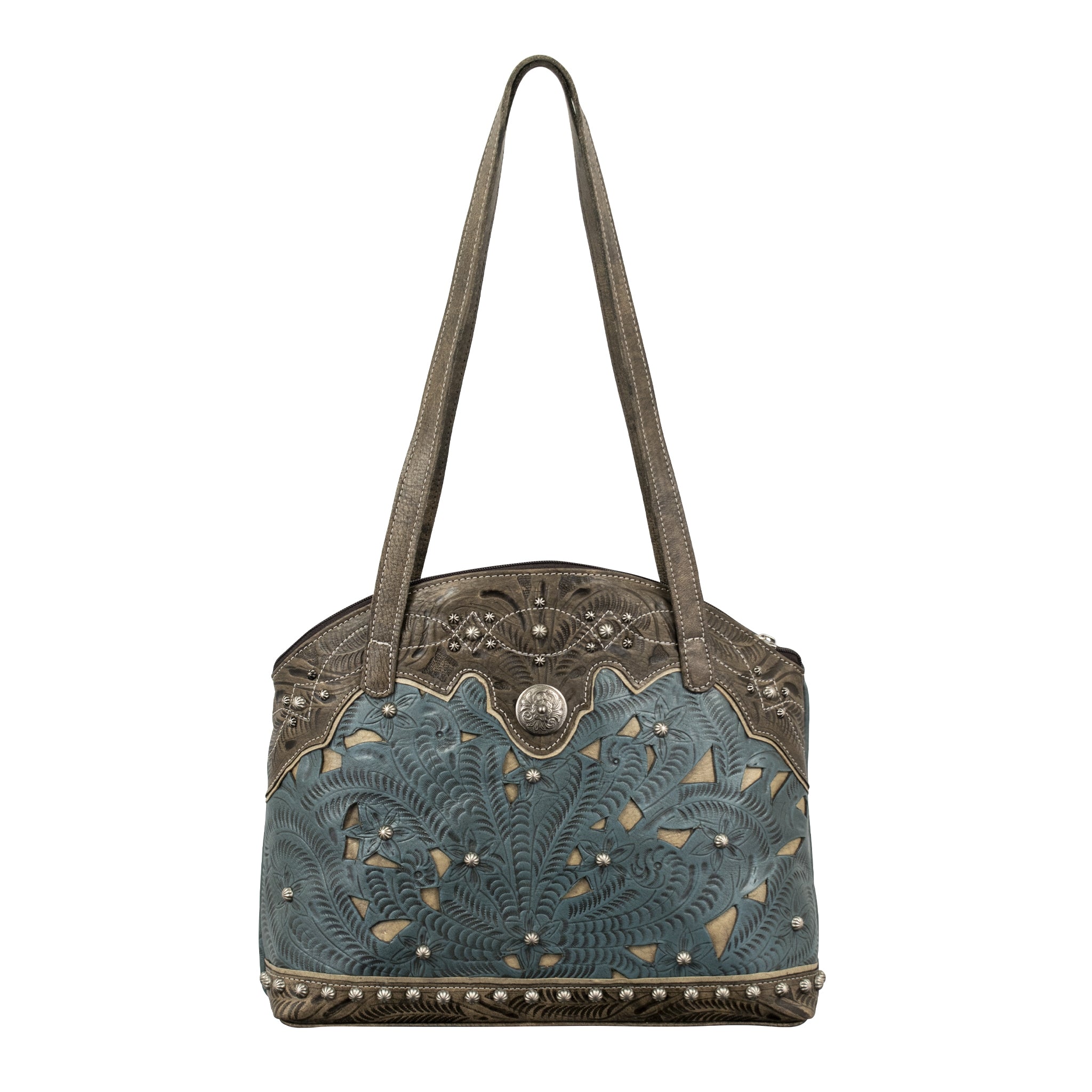 American West Annie's Secret Collection Zip Top Half Moon Tote with Conceal Carry Pocket on Back