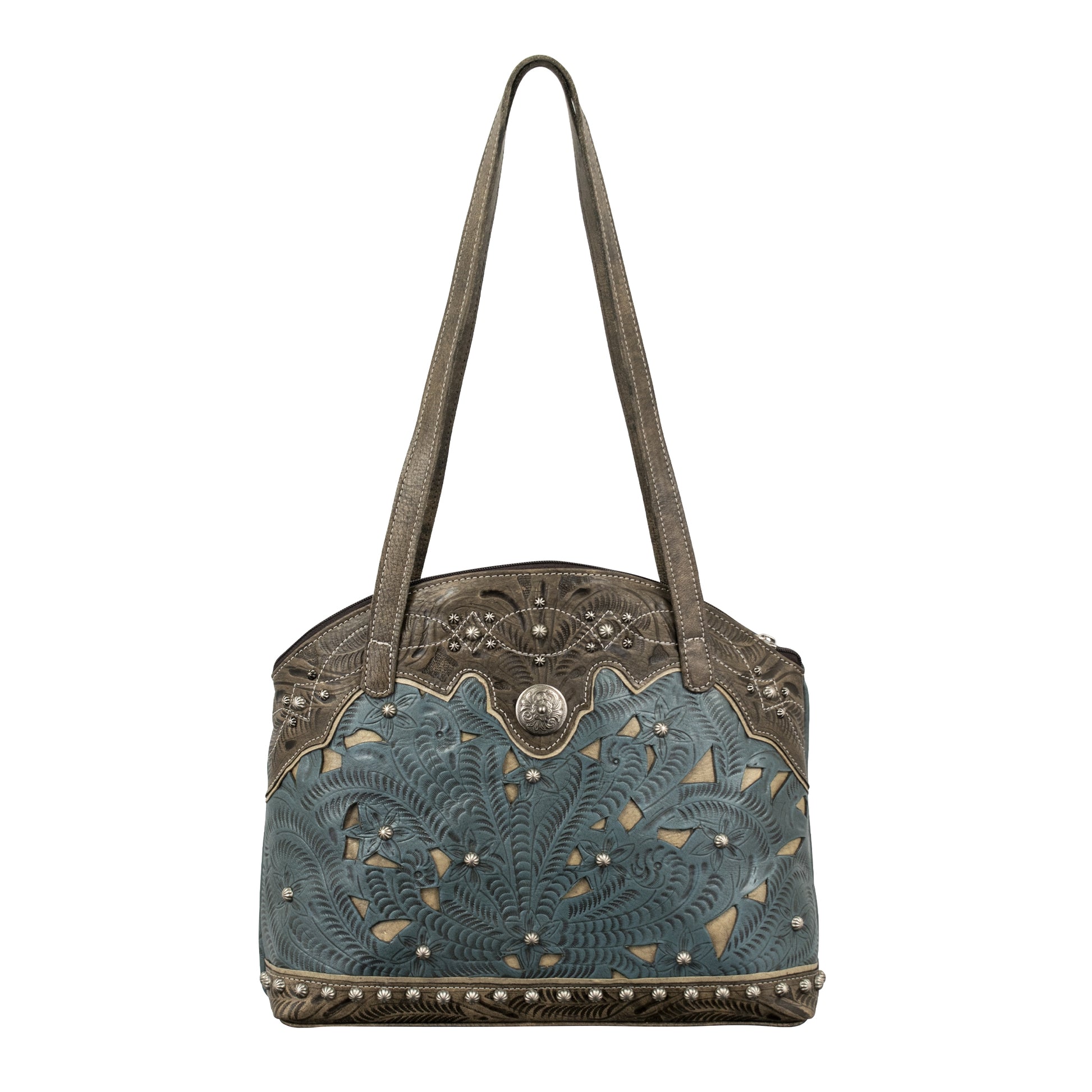 American West Annie's Secret Collection Zip Top Half Moon Tote with Conceal Carry Pocket on Back