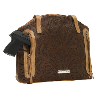 American West Annie's Secret Collection Zip Top Half Moon Tote with Conceal Carry Pocket on Back