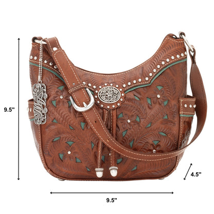American West Lady Lace Zip Top Everyday Hobo With 2 Side Pockets