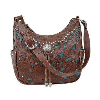 American West Lady Lace Zip Top Everyday Hobo With 2 Side Pockets
