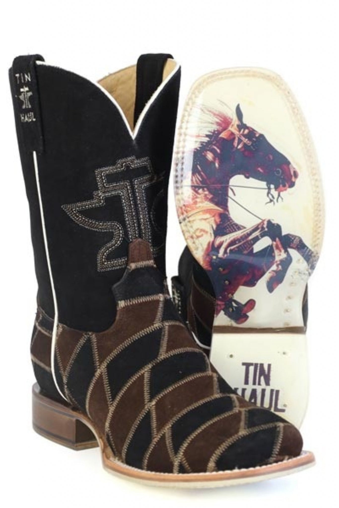 Tin Haul Mens Patch It Up Square Toe Boots