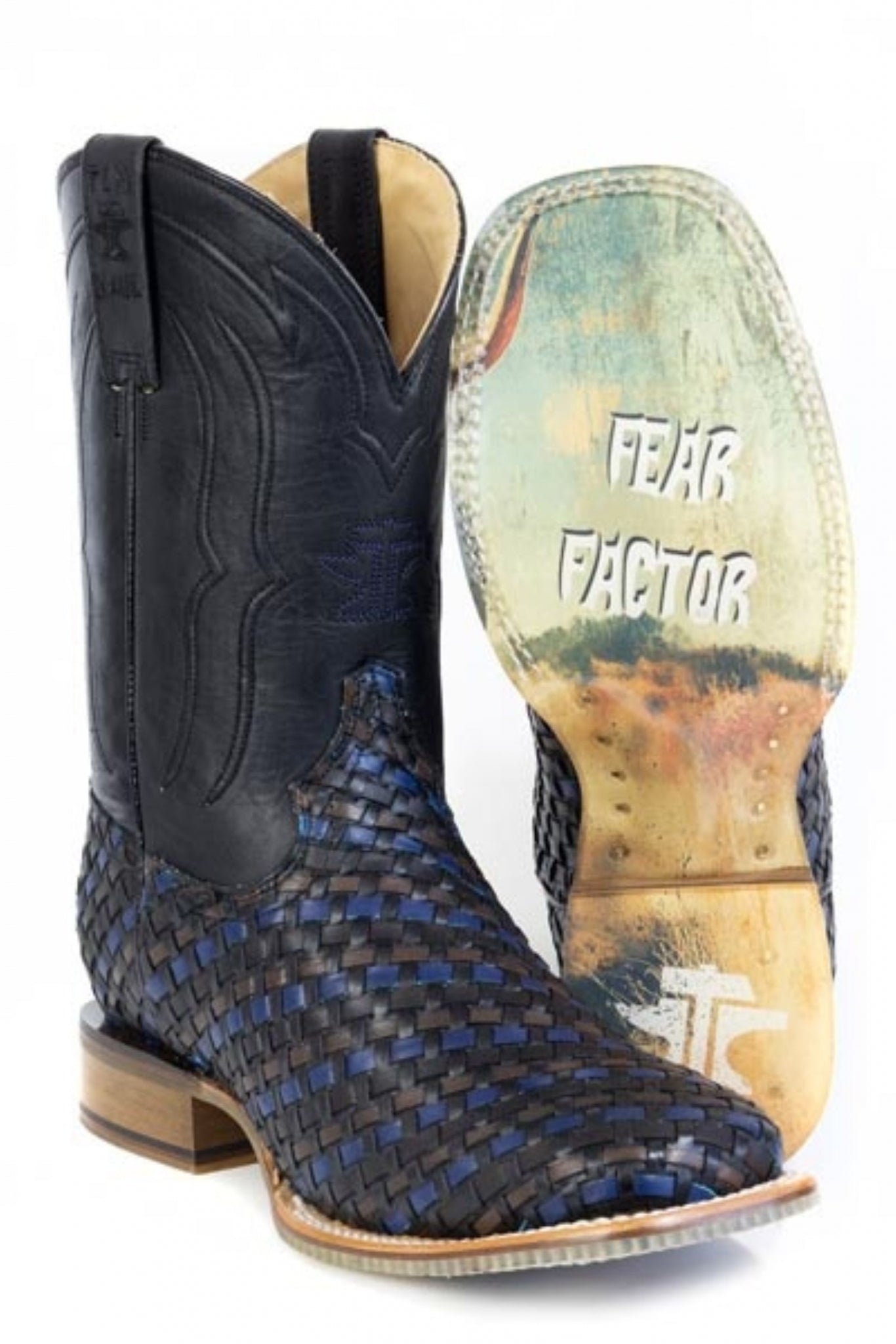 Tin Haul Mens Black N Blue Square Toe Boots