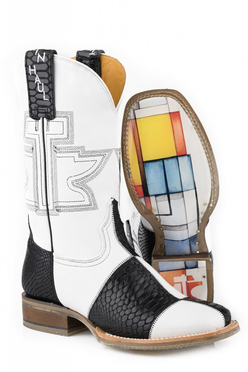 Tin Haul Ladies Black and White Square Toe Boots