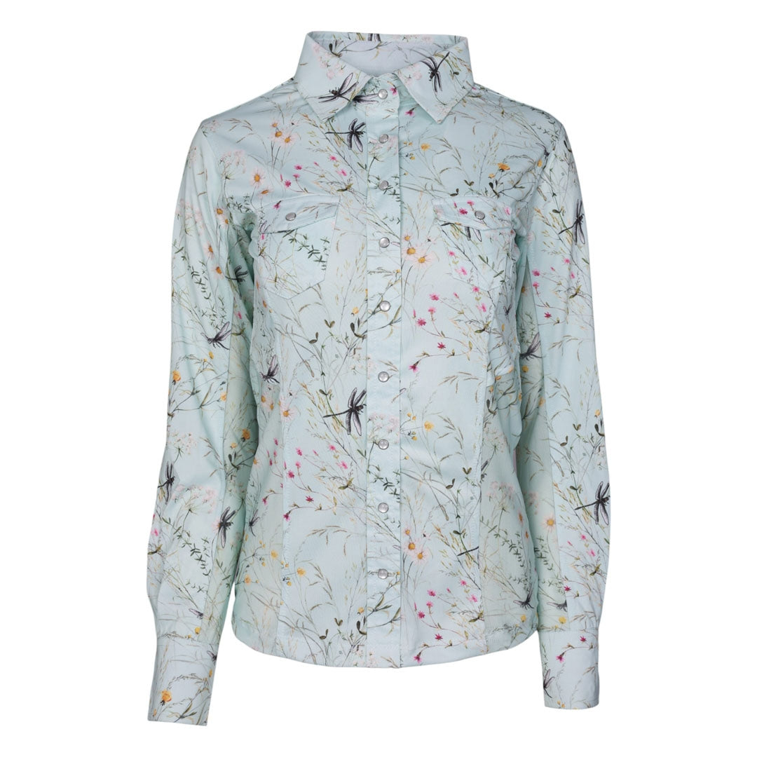 Dapplebay Ladies Dragonfly Meadow Button Down Western Shirt
