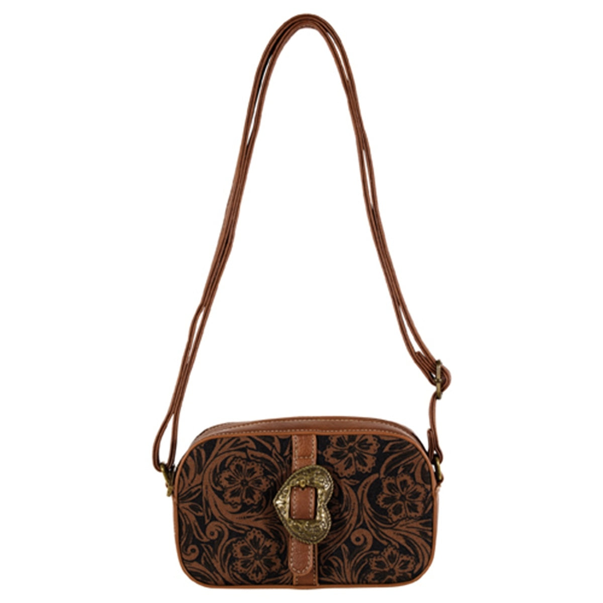 Justin Ladies Camera Bag with Floral Scroll and Heart Buckle