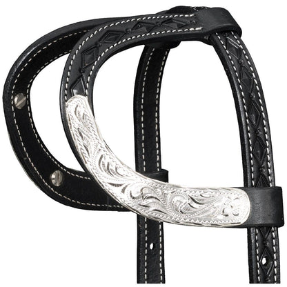 Silver Royal Double Ear Headstall with Diamond Tooling